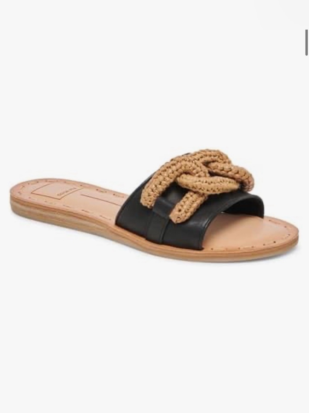 NEW Dolce Vita Women's Desa Black Slide Sandal with Woven Tan Accent Size 7